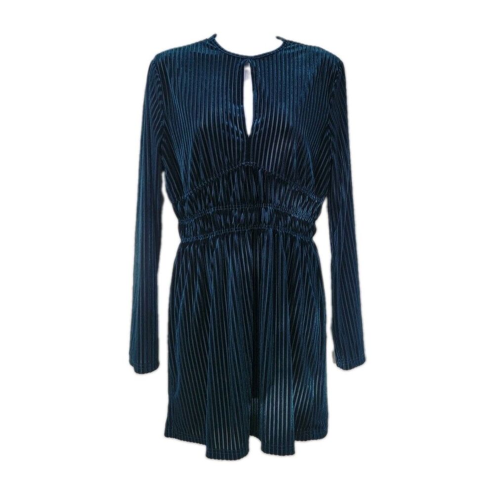 Wmns green striped velvet burnout longsleeve dress sz M Y2K